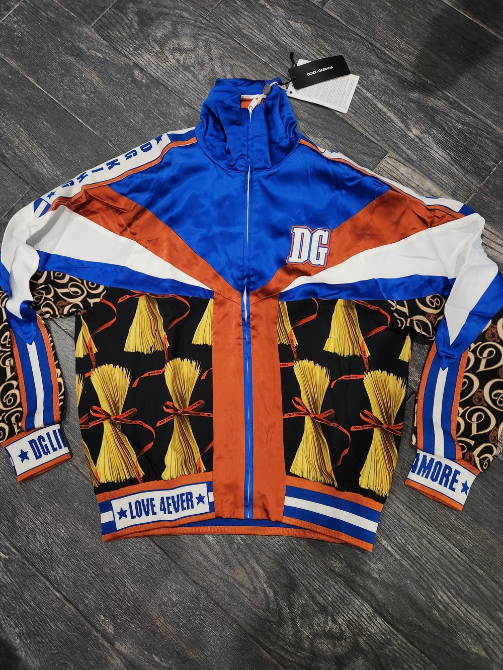 Dolce & Gabbana Blue, Orange & Black Graphic Zip Track Jacket